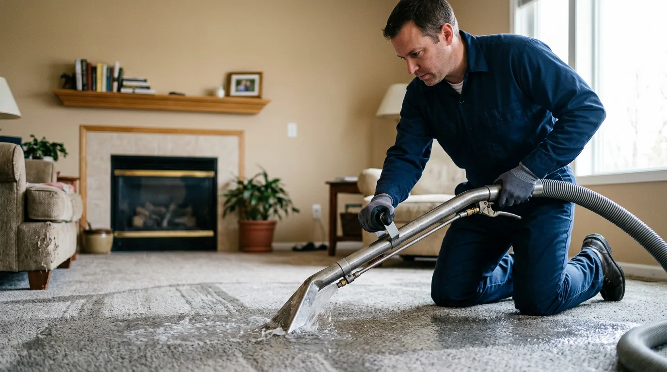 Water damage restoration technician working near Freehold, NJ